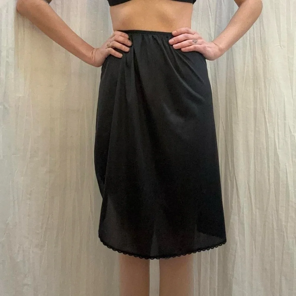 Black Slip Skirt‎ With Scalloped Hem and High Slit Half Slip